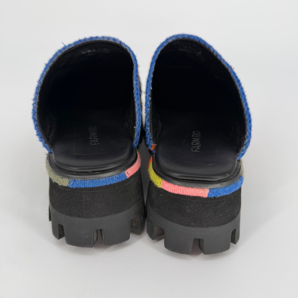 FARM RIO BLACK COLORFUL CROCHET PLATFORM MULES SIZE 8 GRANNY SQUARE BOHO HIPPIE - Picture 6 of 13